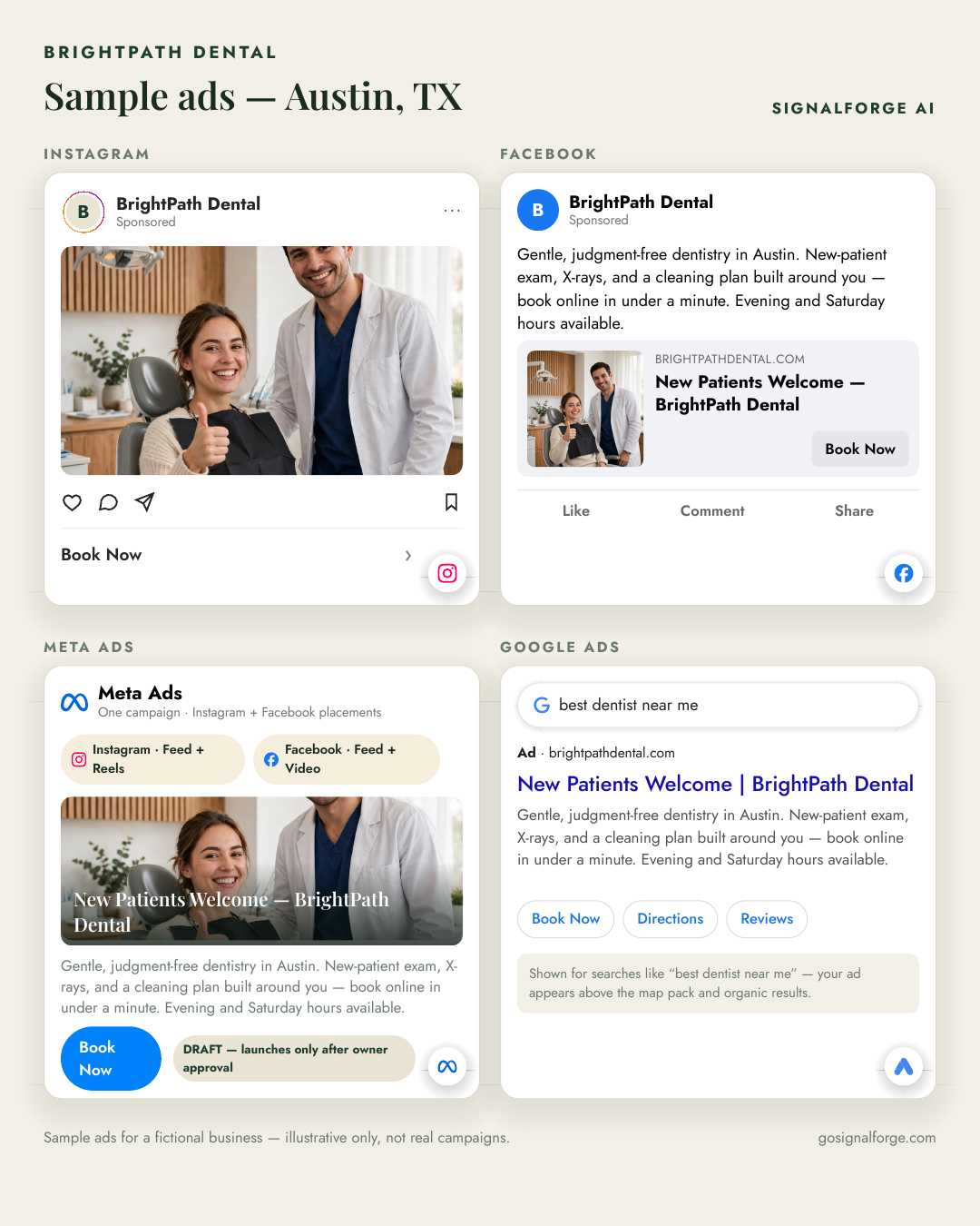 Platform ad mockups — BrightPath Dental — Austin, TX